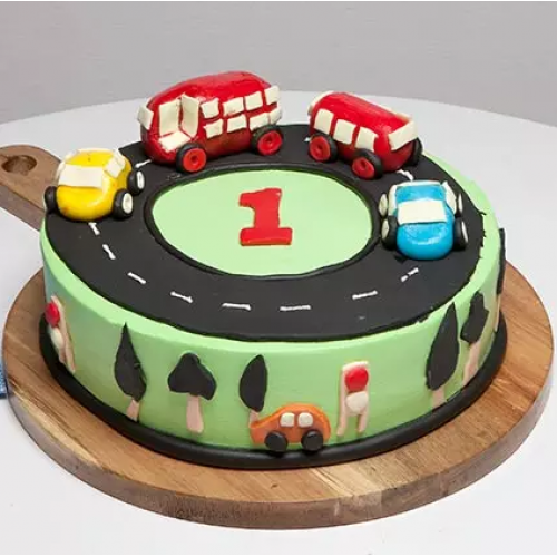 Race Track First Birthday Customized Fondant Cake Delivery in Ghaziabad