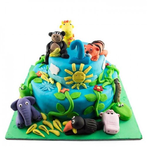 Animal Theme First Birthday Cake Delivery in Ghaziabad