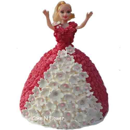 Red and White Barbie Doll Cake Delivery in Ghaziabad
