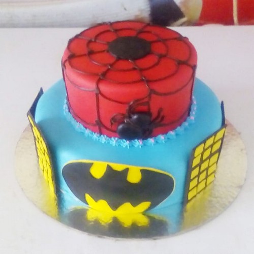 Spiderman & Batman Theme Fondant Cake Delivery in Ghaziabad