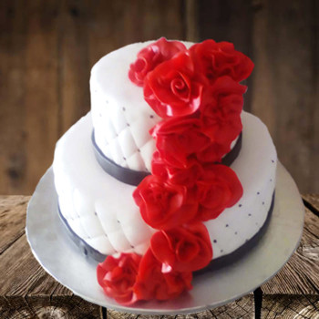 2 Tier Red Roses Customized Fondant Cake