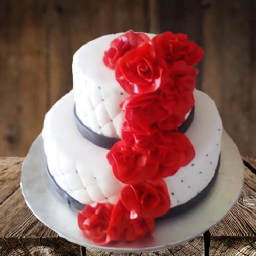 2 Tier Red Roses Customized Fondant Cake Delivery in Ghaziabad