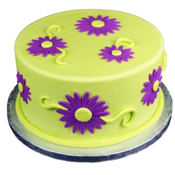 Flowers Green Purple Fondant Cake
