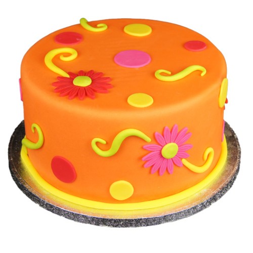 Orange Floral Theme Fondant Cake Delivery in Ghaziabad
