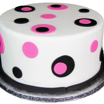 Pink Black Polka Dot Fondant Cake