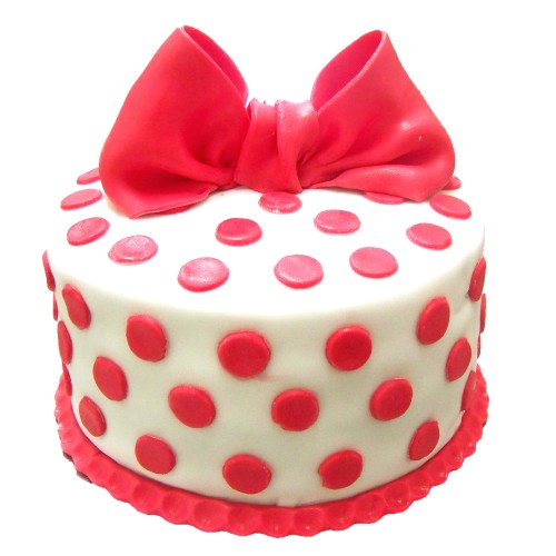 Red Polka Dot With Ribbon Fondant Cake Delivery in Ghaziabad