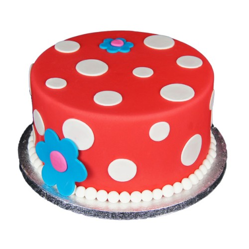 White Polka Dot Red Fondant Cake Delivery in Ghaziabad