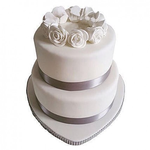 2 Tier White Fondant Cake Delivery in Ghaziabad