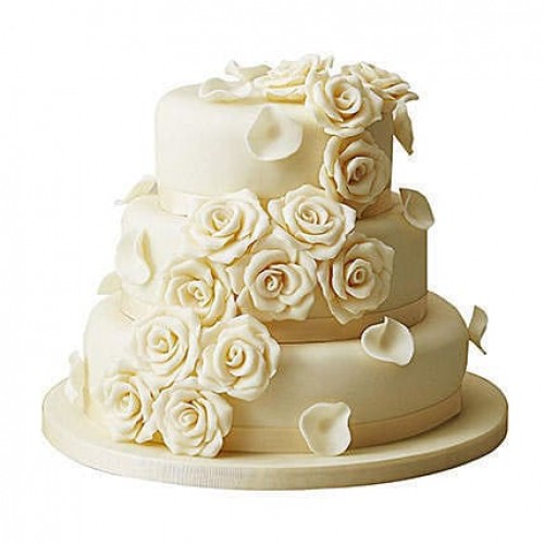 3 Tier White Rose Chocolate Wedding Cake Delivery in Ghaziabad