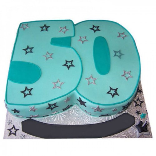 50 Number Blue Star Fondant Cake Delivery in Ghaziabad