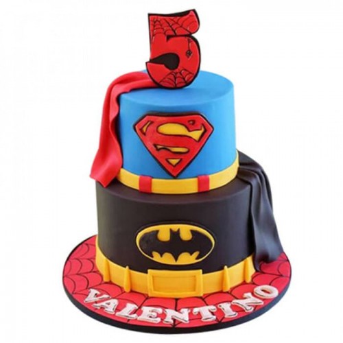 Batman & Superman Fondant Cake Delivery in Ghaziabad