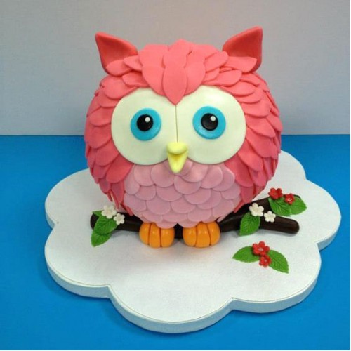 Customized Pink Owl Fondant Cake Delivery in Ghaziabad