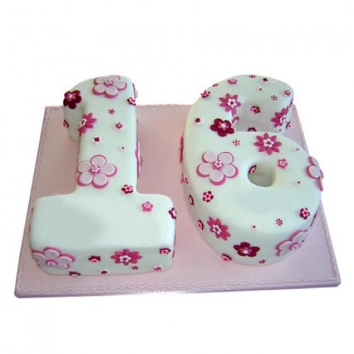 Floral Sweet Sixteen Fondant Cake Delivery in Ghaziabad