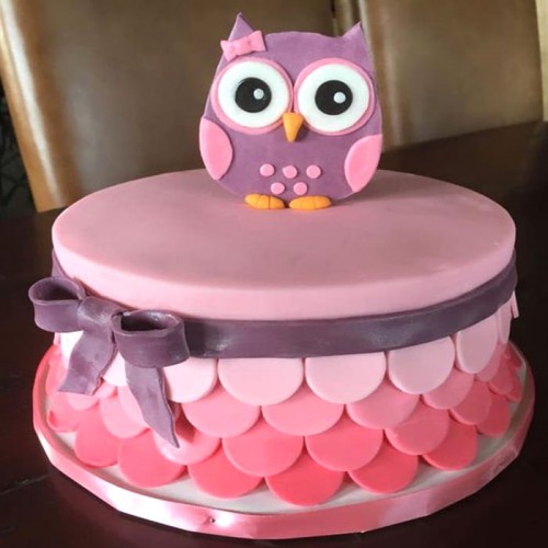 Owl Baby Shower Fondant Cake Delivery in Ghaziabad