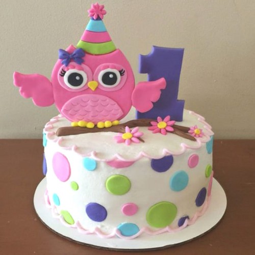 Owl Theme First Birthday Cake Delivery in Ghaziabad