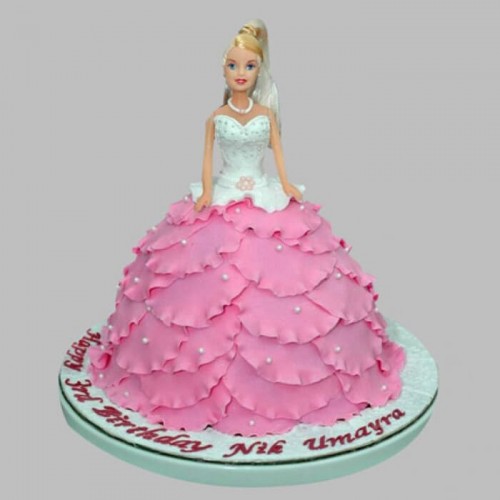 White & Pink Barbie Fondant Cake Delivery in Ghaziabad