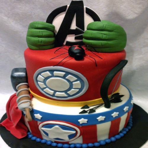 2 Tier Avengers Theme Fondant Cake Delivery in Ghaziabad