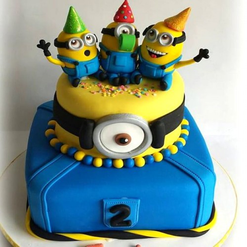 2 Tier Minions Fondant Cake Delivery in Ghaziabad