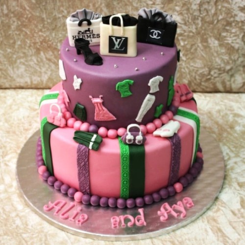 2 Tier Shopping Theme Fondant Cake Delivery in Ghaziabad