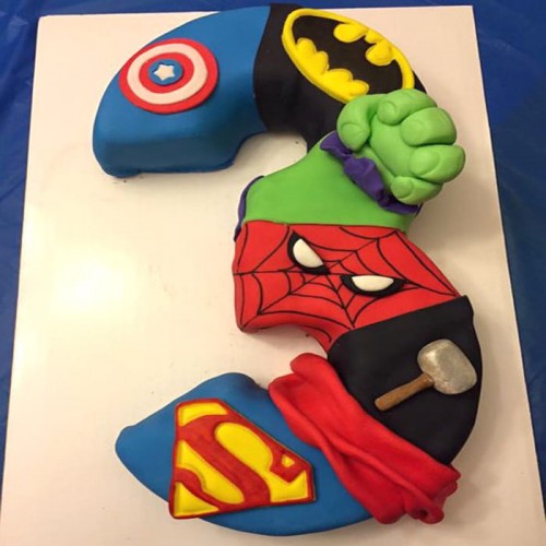 3 Number Avengers Fondant Cake Delivery in Ghaziabad