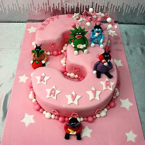 3 Number Oggy & Cockroaches Pink Cake Delivery in Ghaziabad