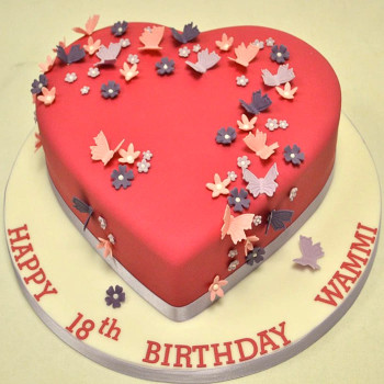 Butterfly on Red Heart Fondant Cake