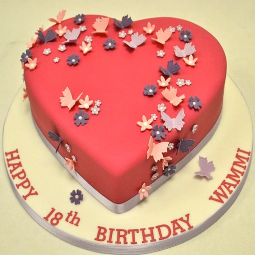 Butterfly on Red Heart Fondant Cake Delivery in Ghaziabad