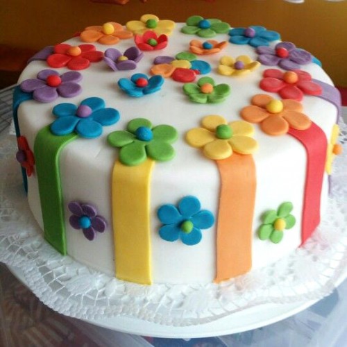 Colorful Floral Fondant Cake Delivery in Ghaziabad