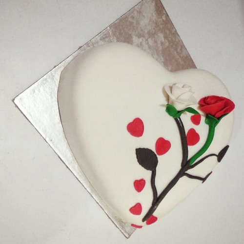 Lovely Heart & Rose Fondant Cake Delivery in Ghaziabad