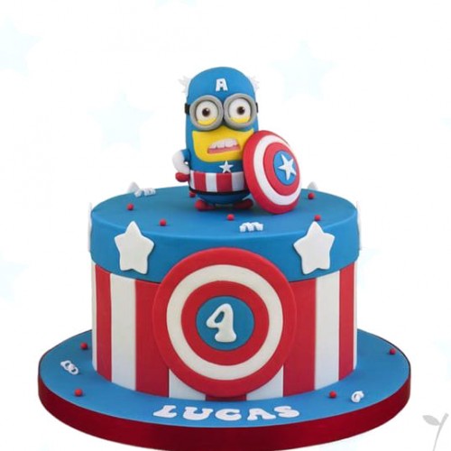 Minion As Captain America Fondant Cake Delivery in Ghaziabad