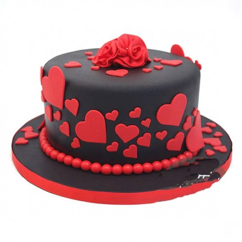 Red & Black Romantic Fondant Cake Delivery in Ghaziabad