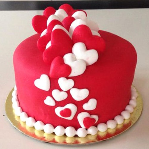 Red & White Heart Fondant Cake Delivery in Ghaziabad
