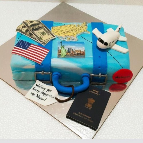 USA Travel Theme Fondant Cake Delivery in Ghaziabad