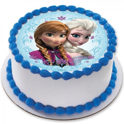 Disney Anna & Elsa Frozen Round Photo Cake Delivery in Delhi NCR