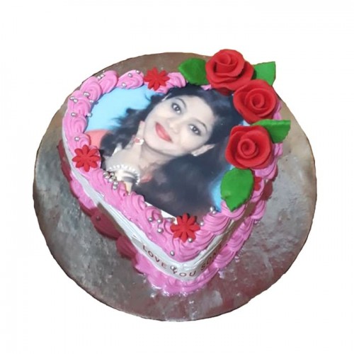 Heart Shape Strawberry Photo Cake Delivery in Ghaziabad