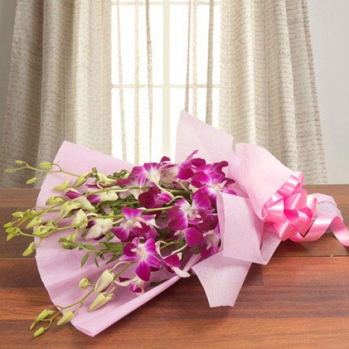 Bouquet of 6 Purple Orchids Delivery in Ghaziabad