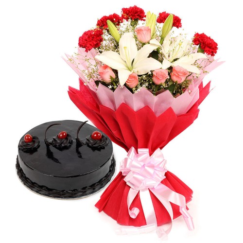 Enchanted Bloom Cake & Flower Combo Delivery in Ghaziabad