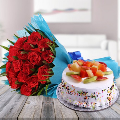 Red Roses N Fruity Treat Combo Delivery in Ghaziabad