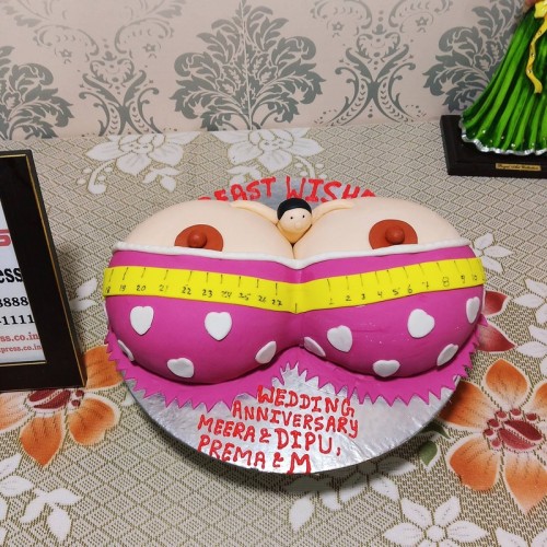 Guy in Boobs Fondant Cake Delivery in Ghaziabad