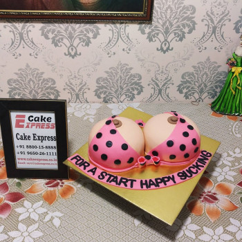 Polka Dots Pink Open Bra Fondant Cake