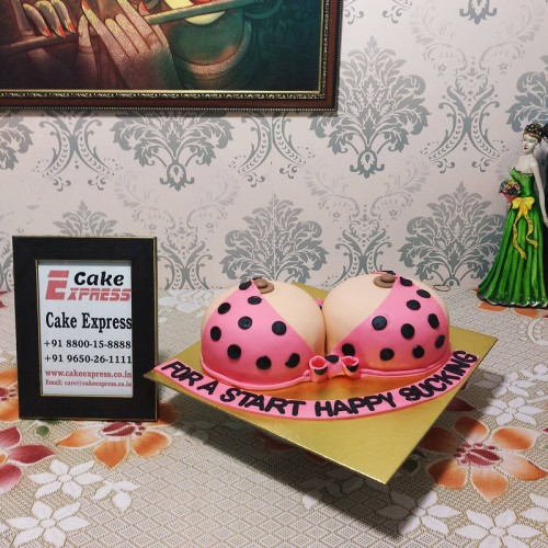 Polka Dots Pink Open Bra Fondant Cake Delivery in Ghaziabad
