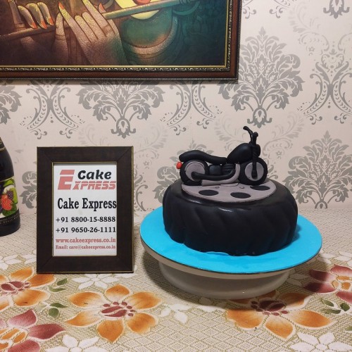 Bike on Tyre Themed Customized Cake Delivery in Ghaziabad