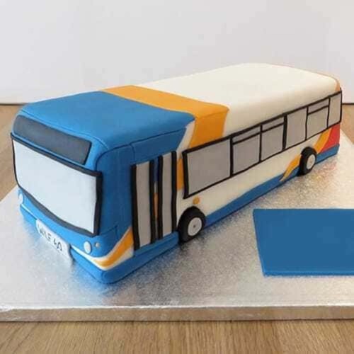 Bus Shape Birthday Fondant Cake Delivery in Ghaziabad