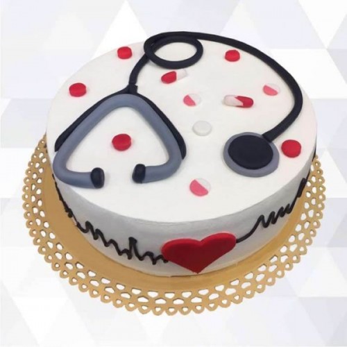 Simple Doctor Theme Semi Fondant Cake Delivery in Ghaziabad