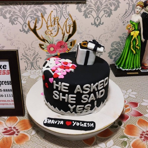 Black & White Engagement Fondant Cake Delivery in Ghaziabad