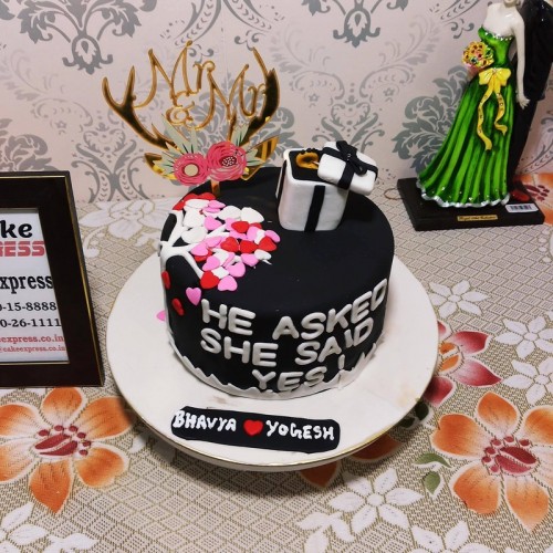 Black & White Engagement Fondant Cake Delivery in Ghaziabad