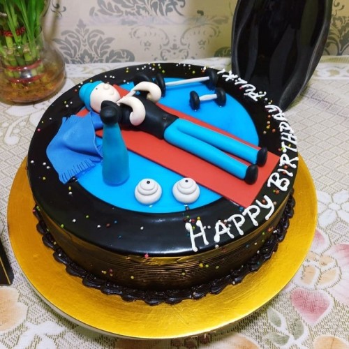 Gym Theme Semi Fondant Chocolate Cake Delivery in Ghaziabad