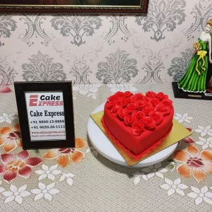 Hot Red Valentine Heart Fondant Cake Delivery in Ghaziabad