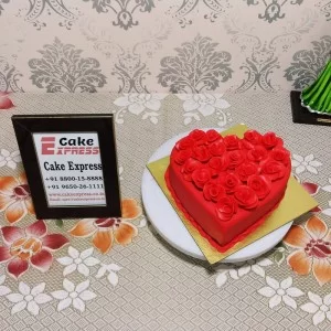 Hot Red Valentine Heart Fondant Cake Delivery in Ghaziabad