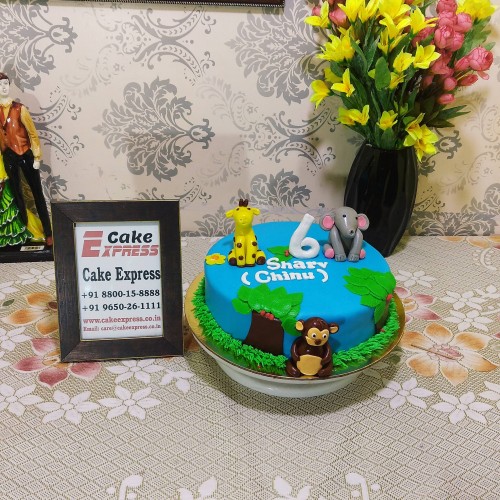 Animal Theme Blue Fondant Cake Delivery in Ghaziabad